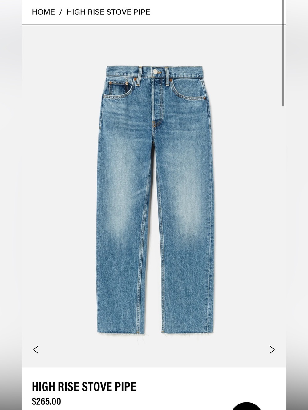 Free shipping! RE/DONE High Rise Stove Pipe Jeans 26W - Medium Wash